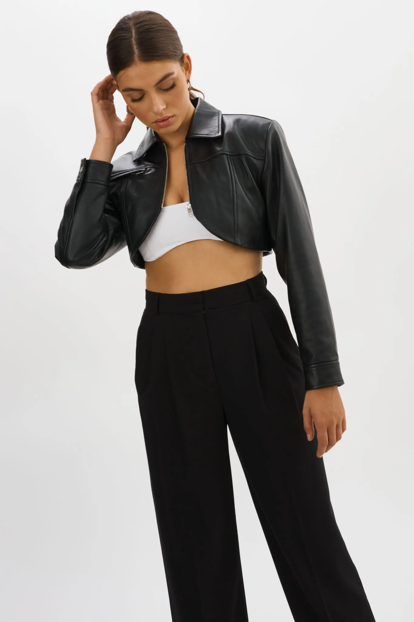 BRIELLE | Cropped Leather Jacket sold by La Marque