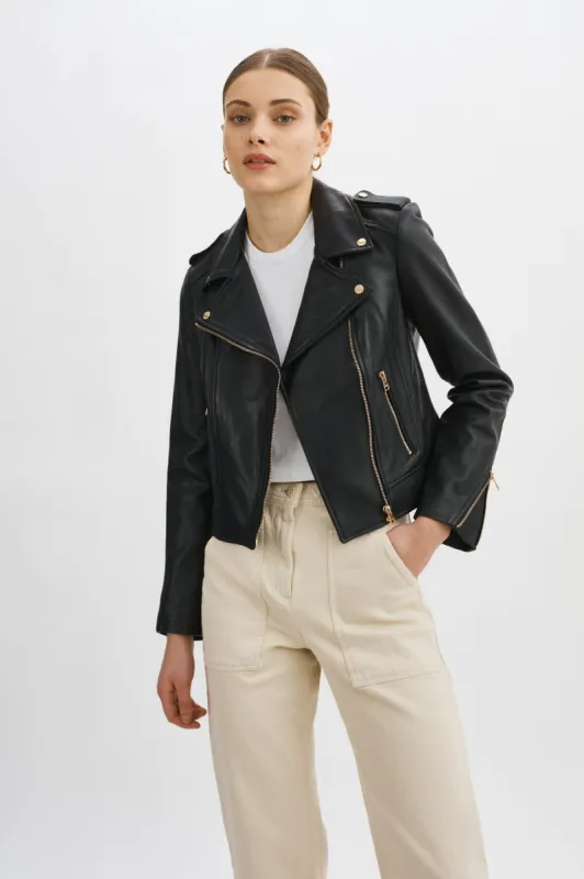 DONNA GOLD | Iconic Leather Biker Jacket sold by LAMARQUE