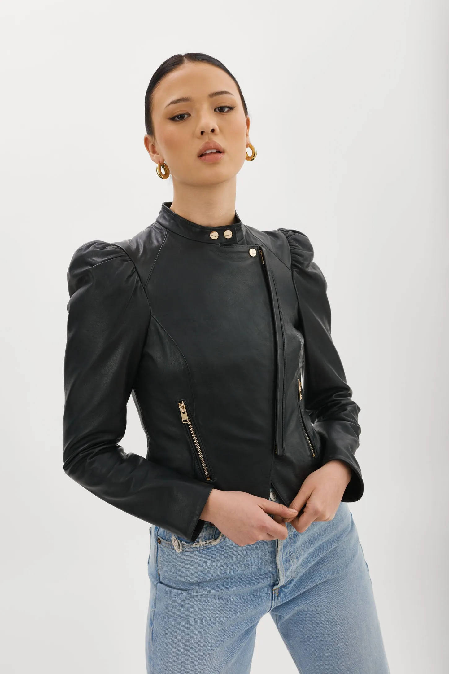 KAIA | Puff Sleeve Leather Jacket sold by La Marque product image thumbnail 2