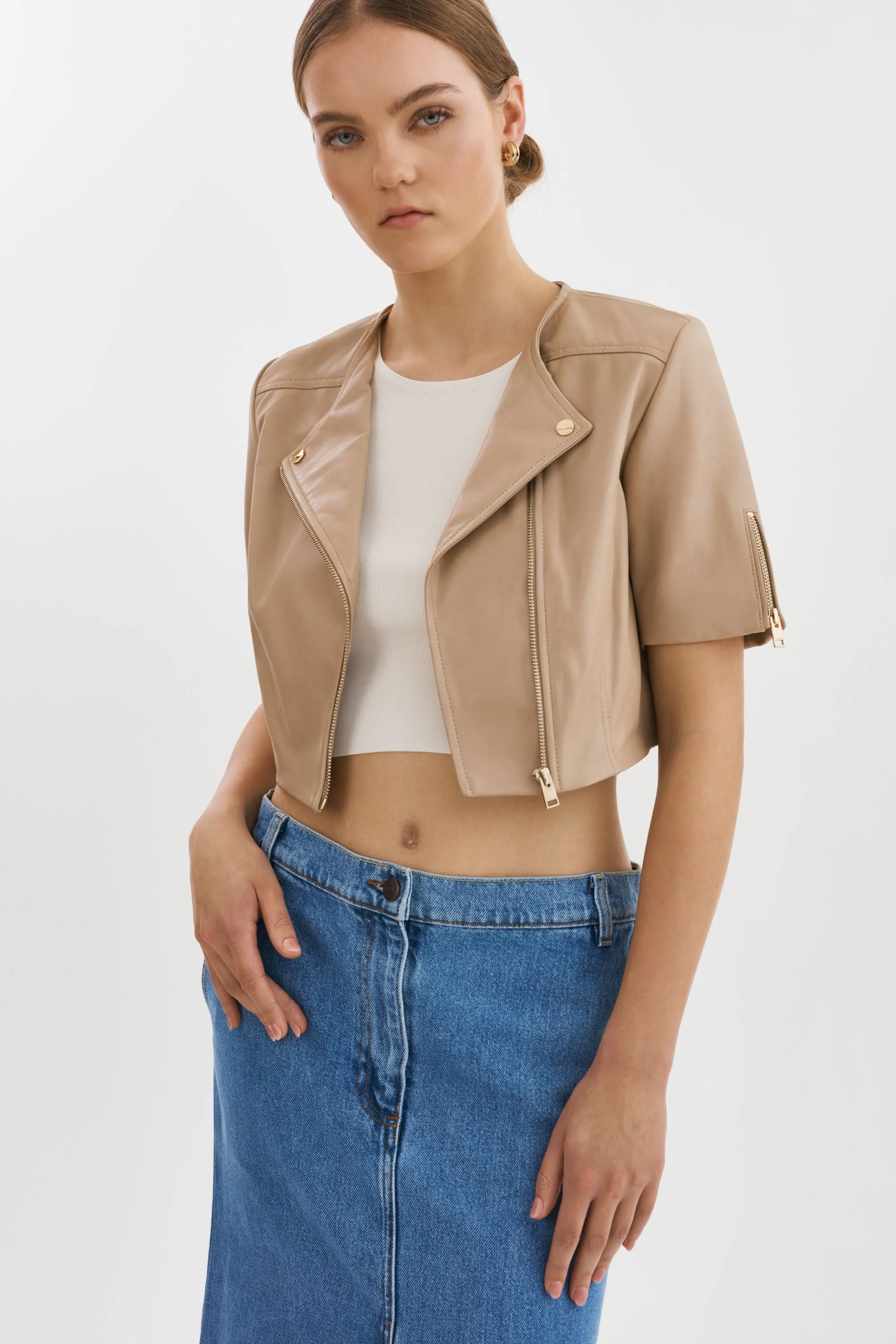 KIRSI GOLD | Cropped Biker Jacket sold by LAMARQUE
