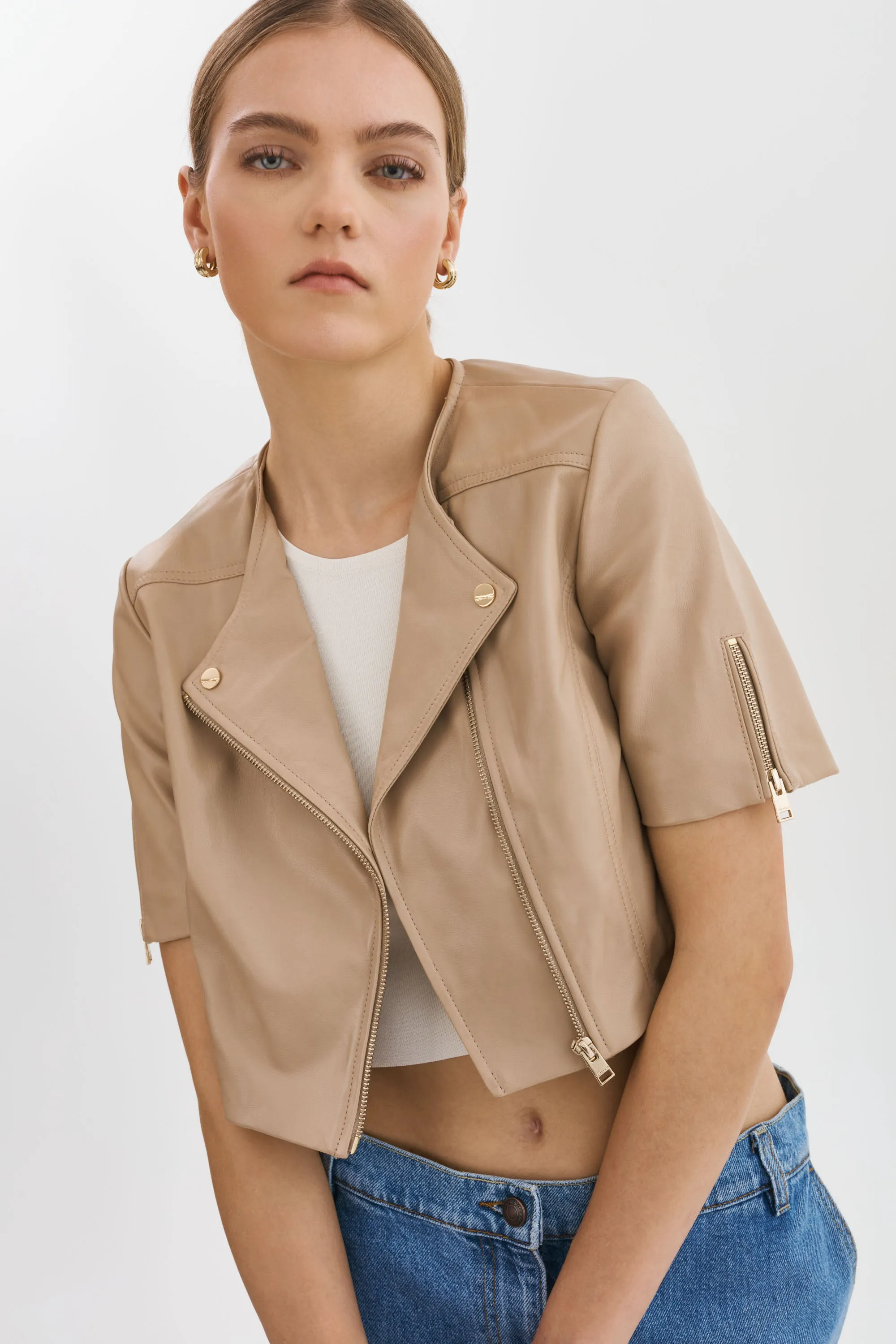 KIRSI GOLD | Cropped Biker Jacket sold by LAMARQUE product image thumbnail 3