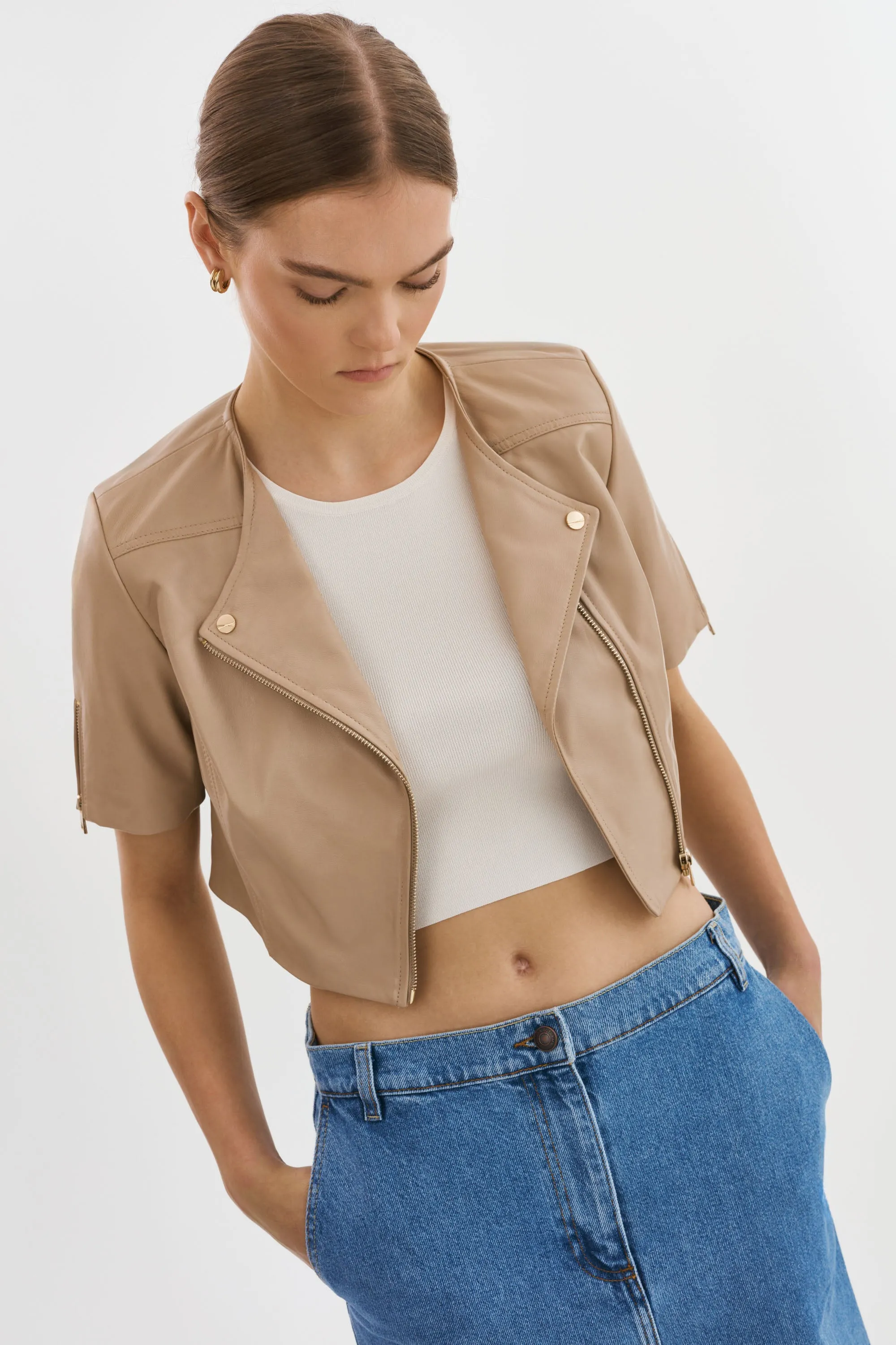 KIRSI GOLD | Cropped Biker Jacket sold by LAMARQUE product image thumbnail 2