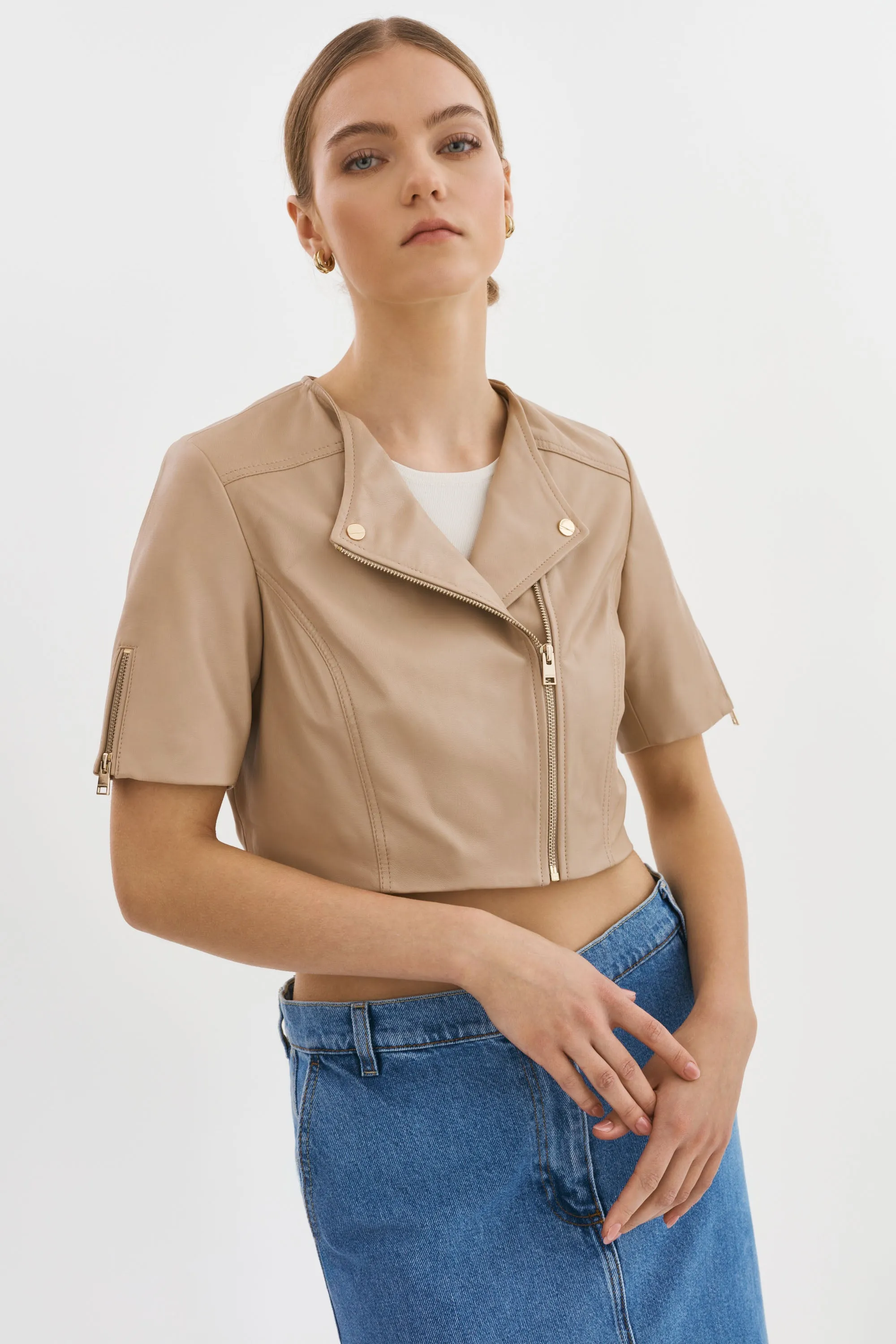 KIRSI GOLD | Cropped Biker Jacket sold by LAMARQUE product image thumbnail 4