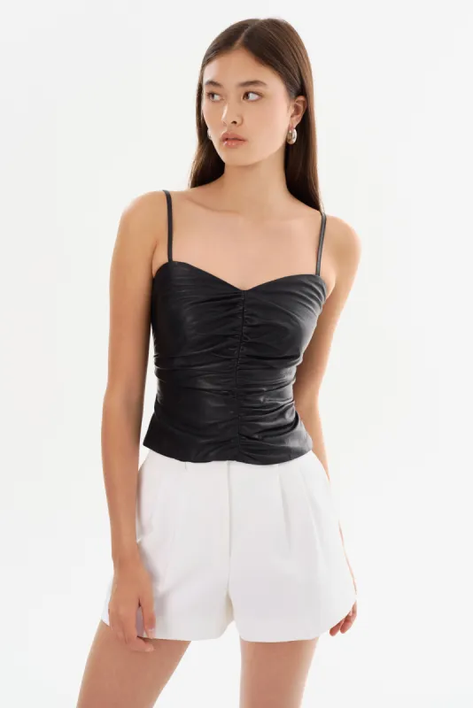 YASMINE | Ruched Leather Camisole sold by La Marque
