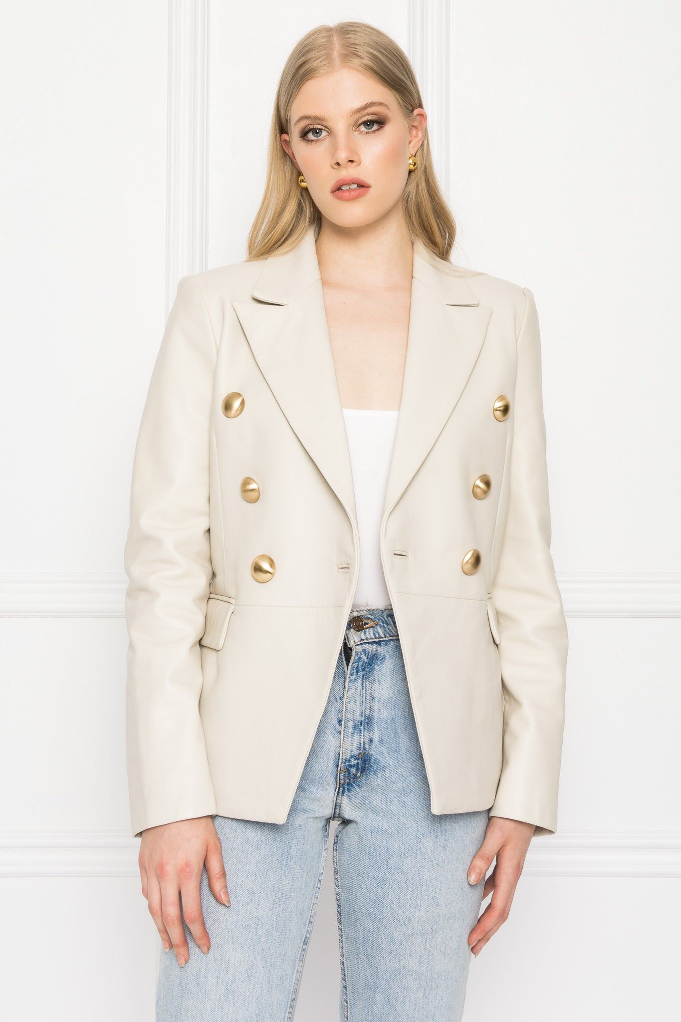 CATHERINE Double Breasted Leather Blazer sold by La Marque