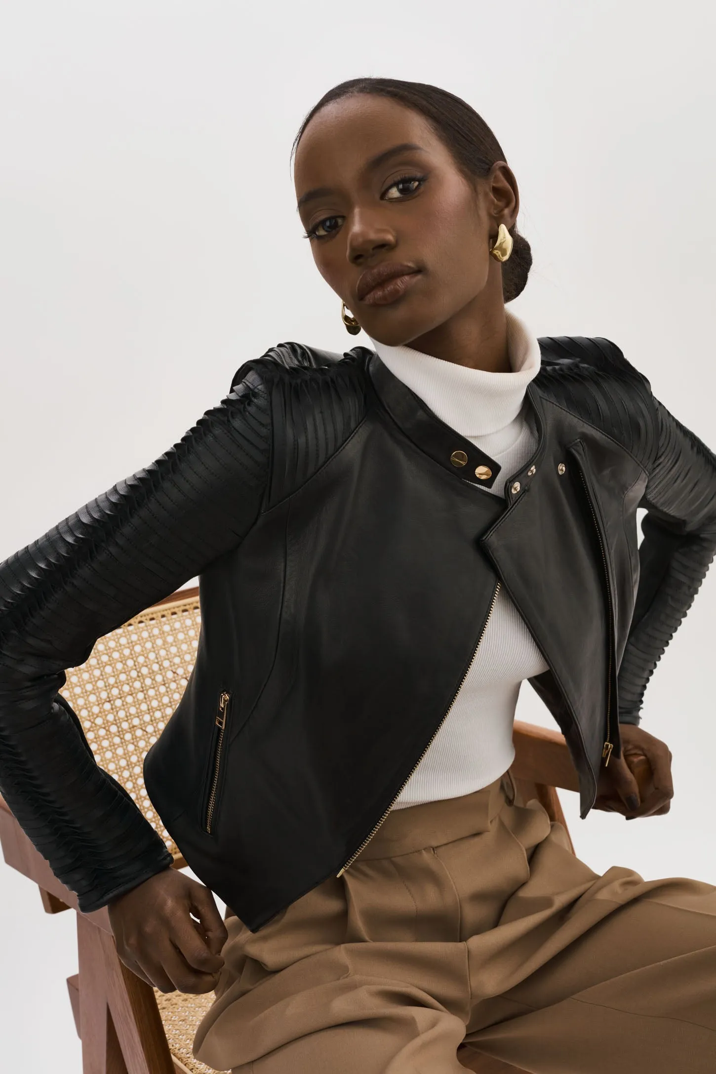 AZRA GOLD | Leather Biker Jacket sold by LAMARQUE product image thumbnail 5