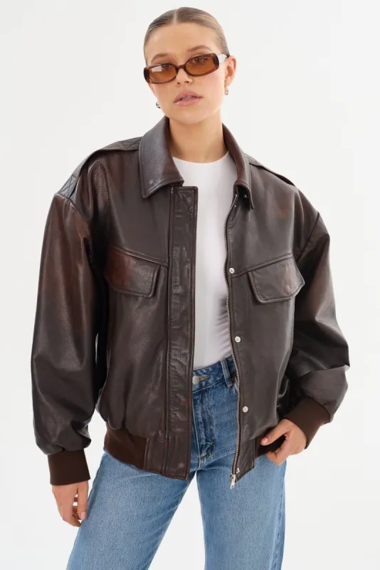 TREVANNA | Leather Bomber Jacket made by LAMARQUE