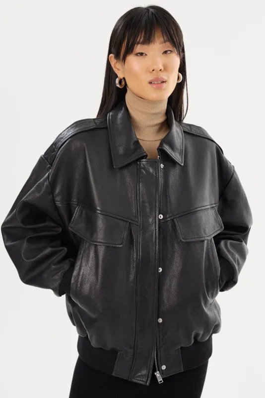 TREVANNA | Leather Bomber Jacket made by LAMARQUE