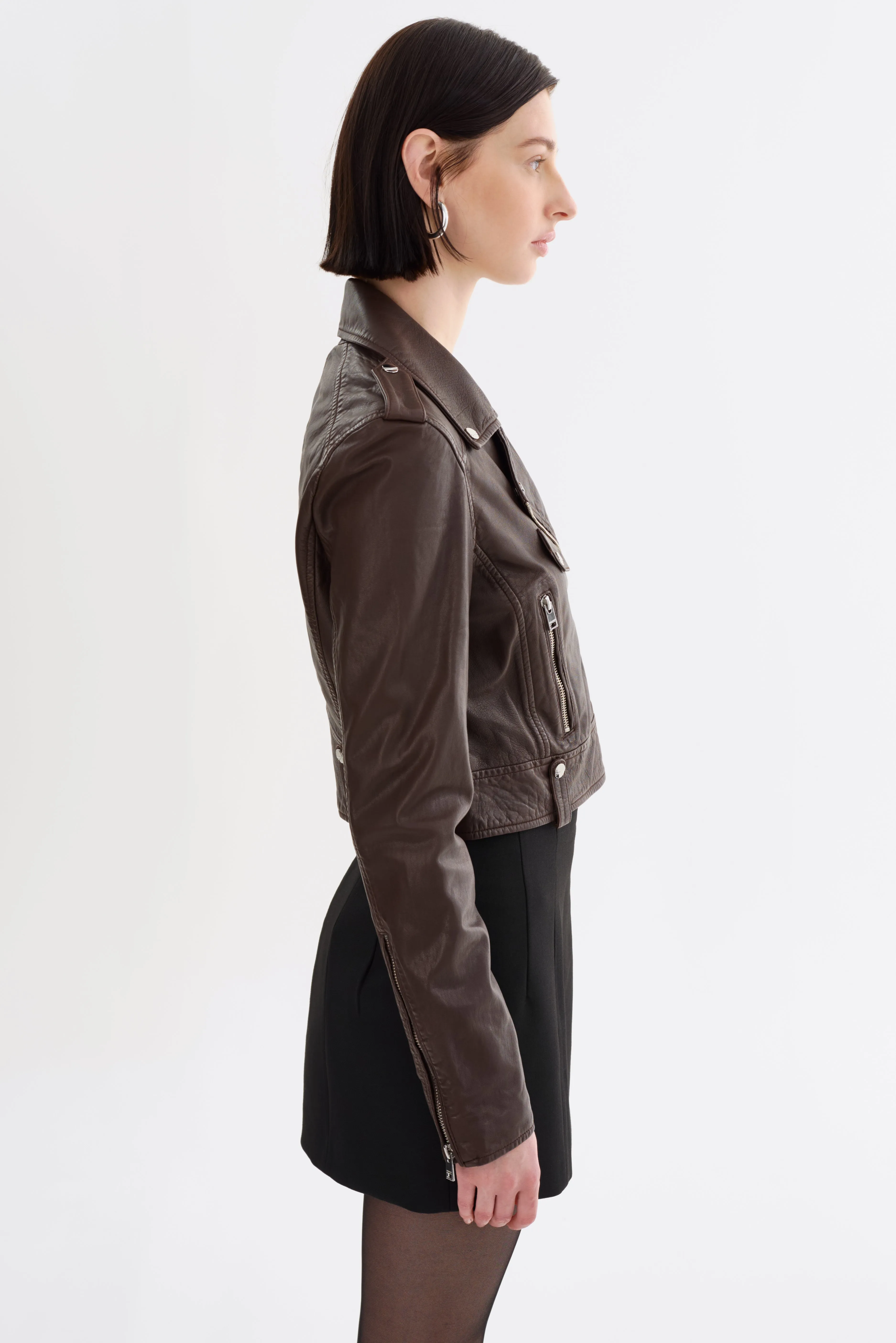 CIARA | Cropped Leather Biker Jacket sold by LAMARQUE product image thumbnail 5