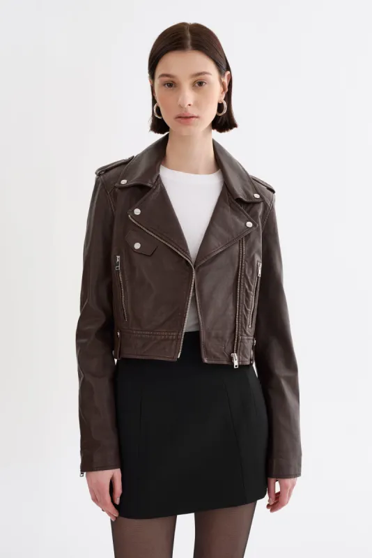 CIARA | Cropped Leather Biker Jacket sold by LAMARQUE