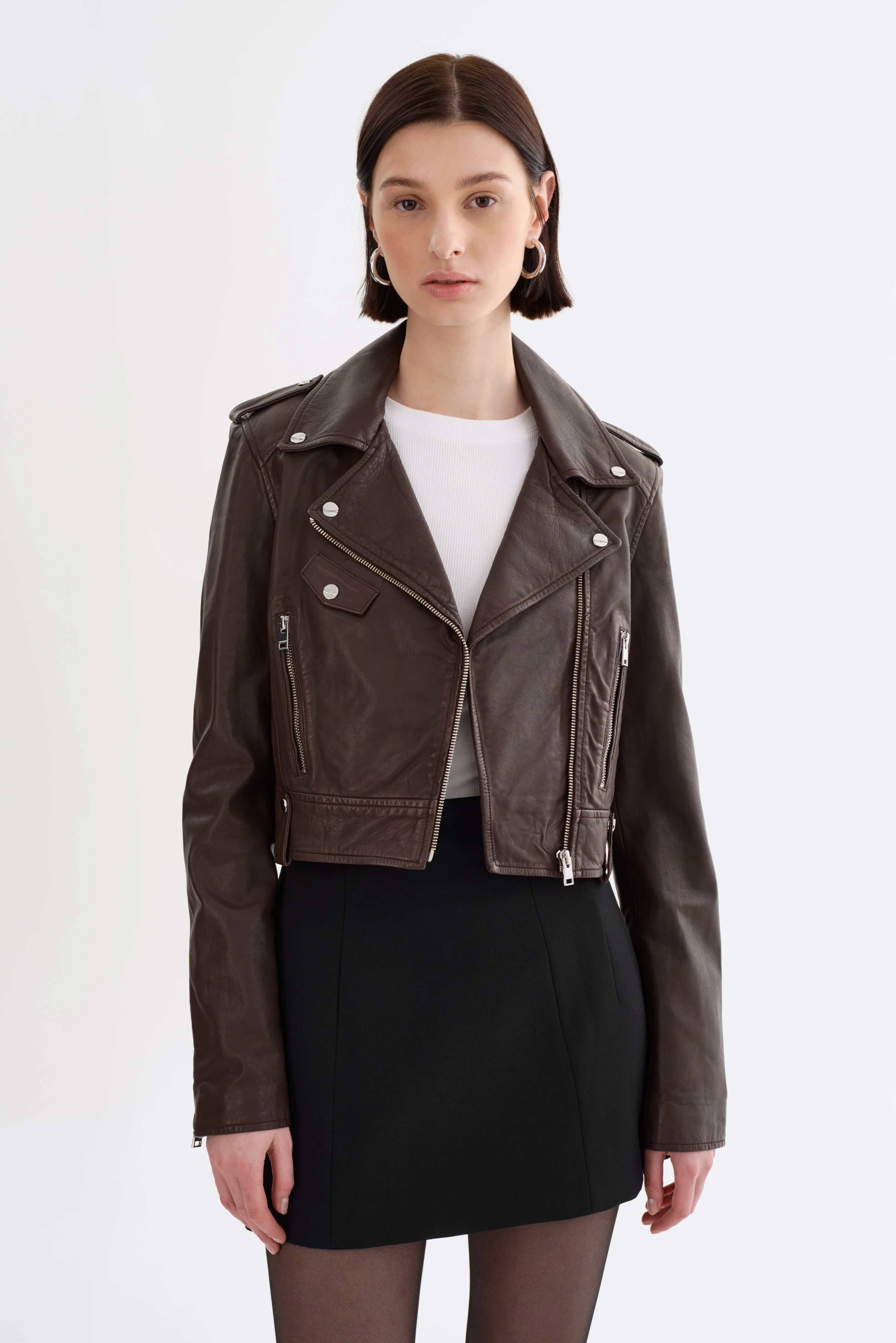 CIARA | Cropped Leather Biker Jacket sold by LAMARQUE