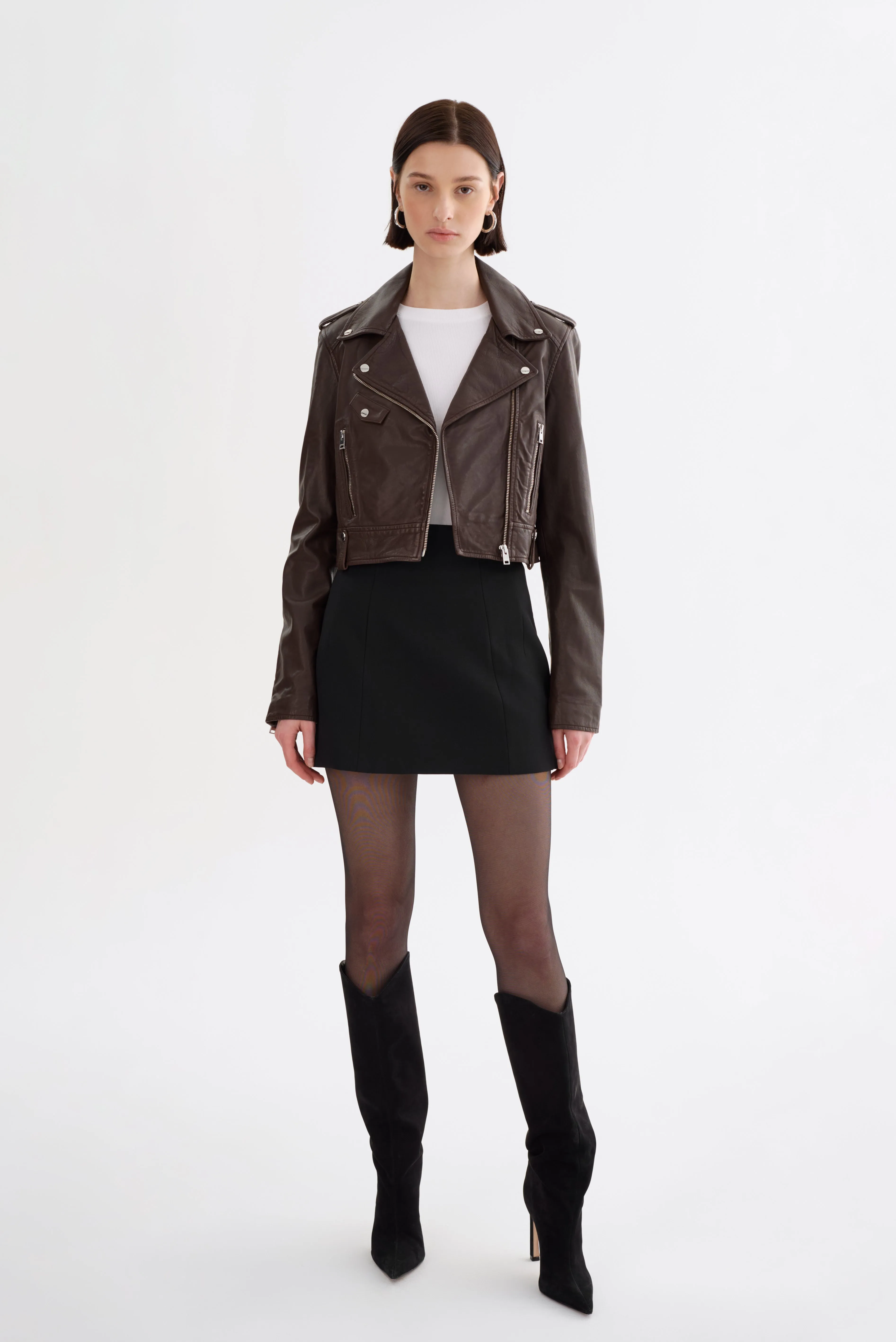 CIARA | Cropped Leather Biker Jacket sold by LAMARQUE product image thumbnail 3