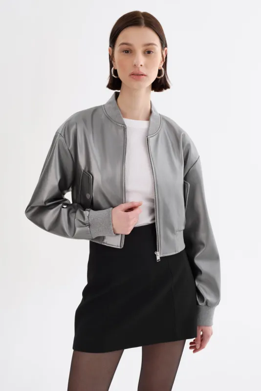 EVELIN | Faux Leather Cropped Bomber sold by La Marque