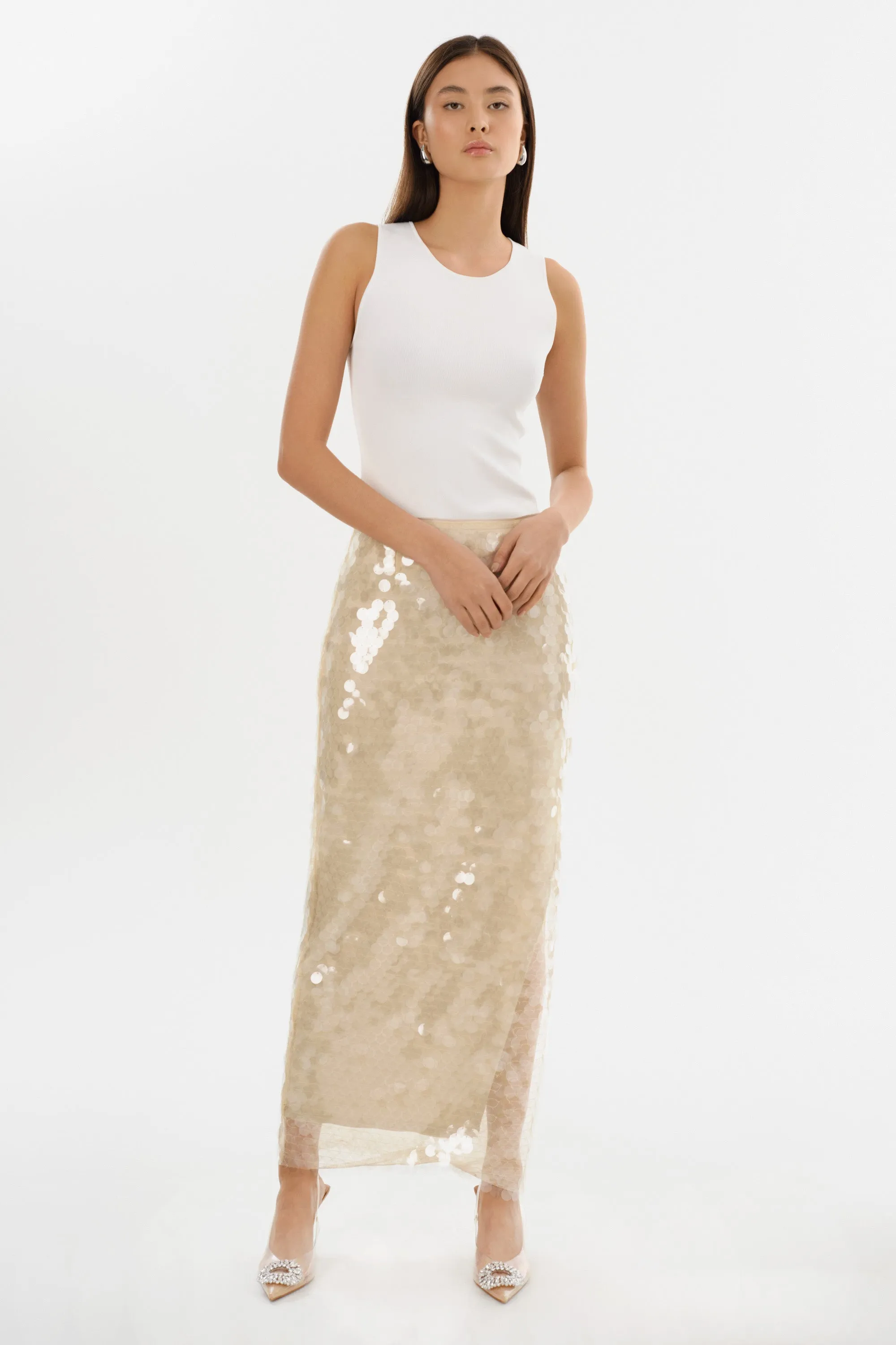 CLARA | Sequin Midi Skirt sold by LAMARQUE