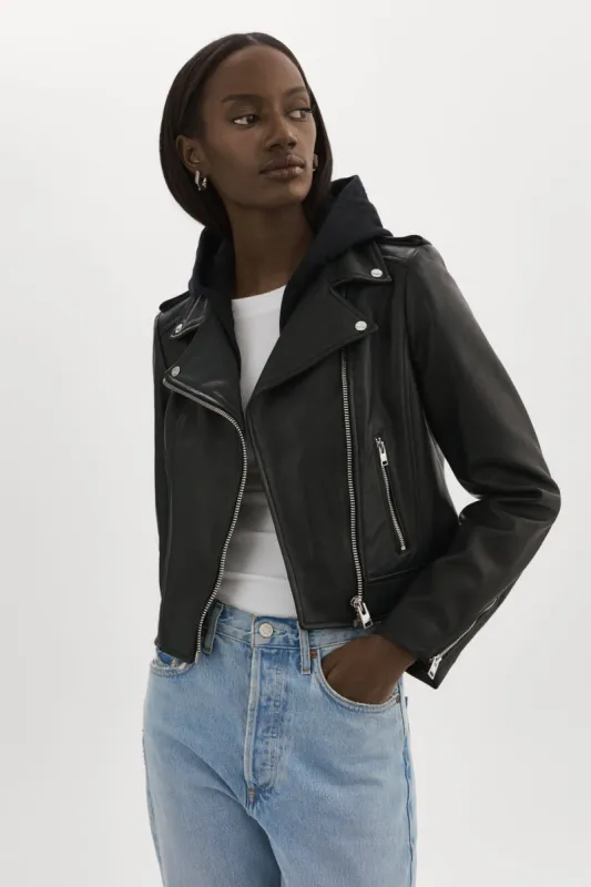 HOLY | Leather Biker Jacket with Removable Hood sold by La Marque