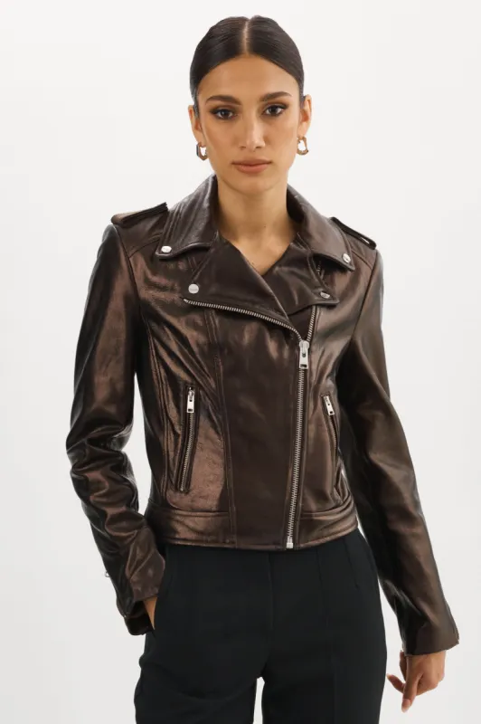 DONNA | Metallic Leather Biker Jacket sold by La Marque