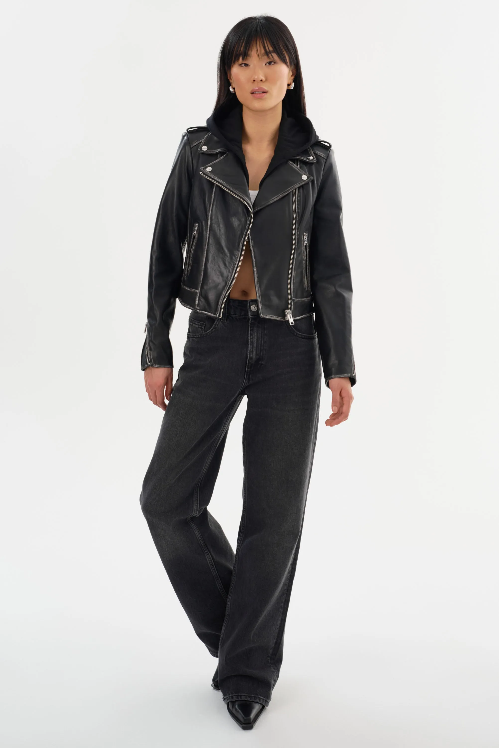 HOLY | Leather Biker Jacket with Removable Hood sold by LAMARQUE product image thumbnail 3