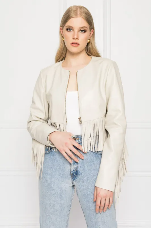 LYNDEL Fringe Leather Jacket sold by La Marque