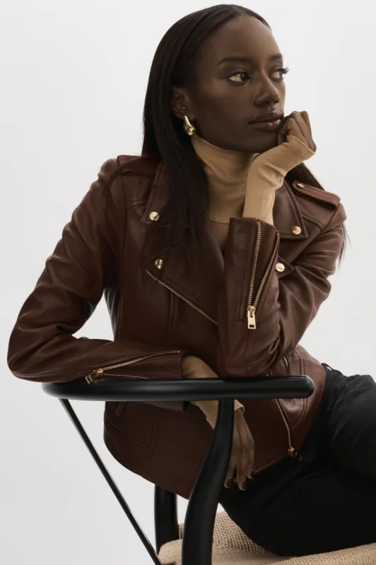 DONNA GOLD | Iconic Leather Biker Jacket sold by LAMARQUE