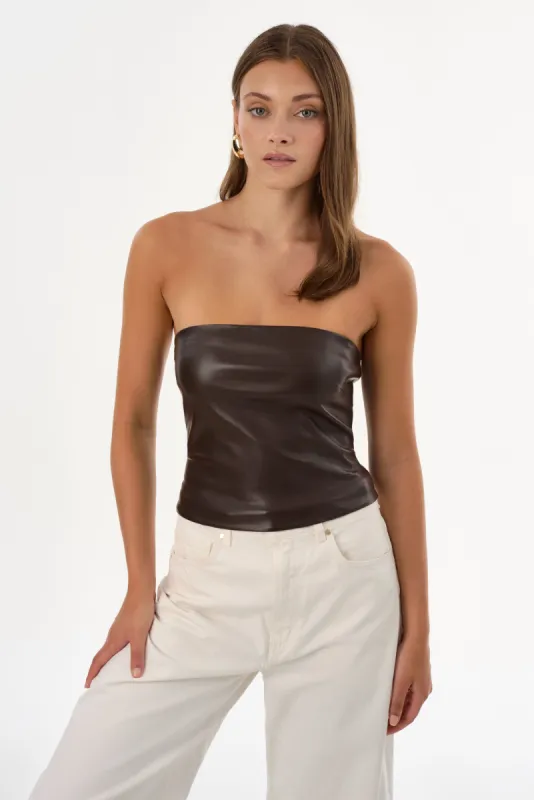 GIADA | Faux Leather Strapless Top sold by LAMARQUE