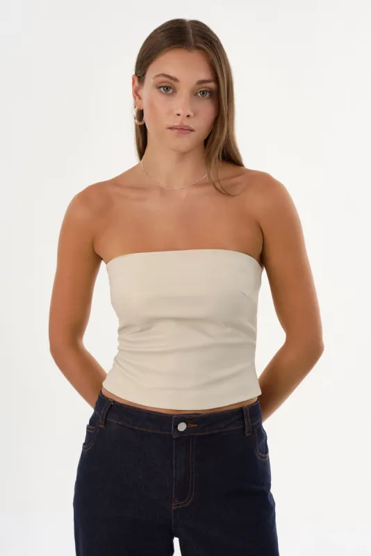 GIADA | Faux Leather Strapless Top sold by LAMARQUE