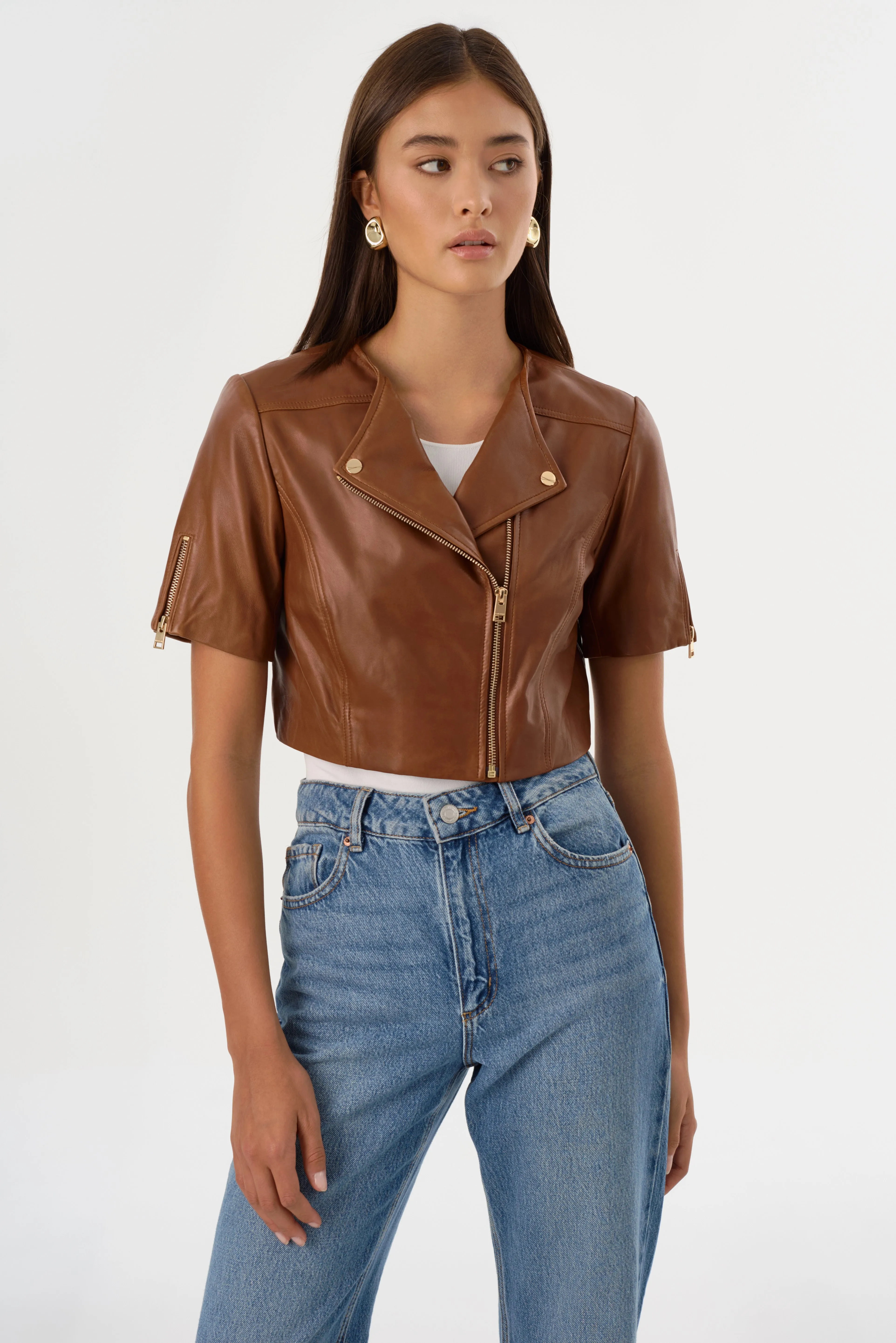 KIRSI GOLD | Cropped Biker Jacket sold by LAMARQUE