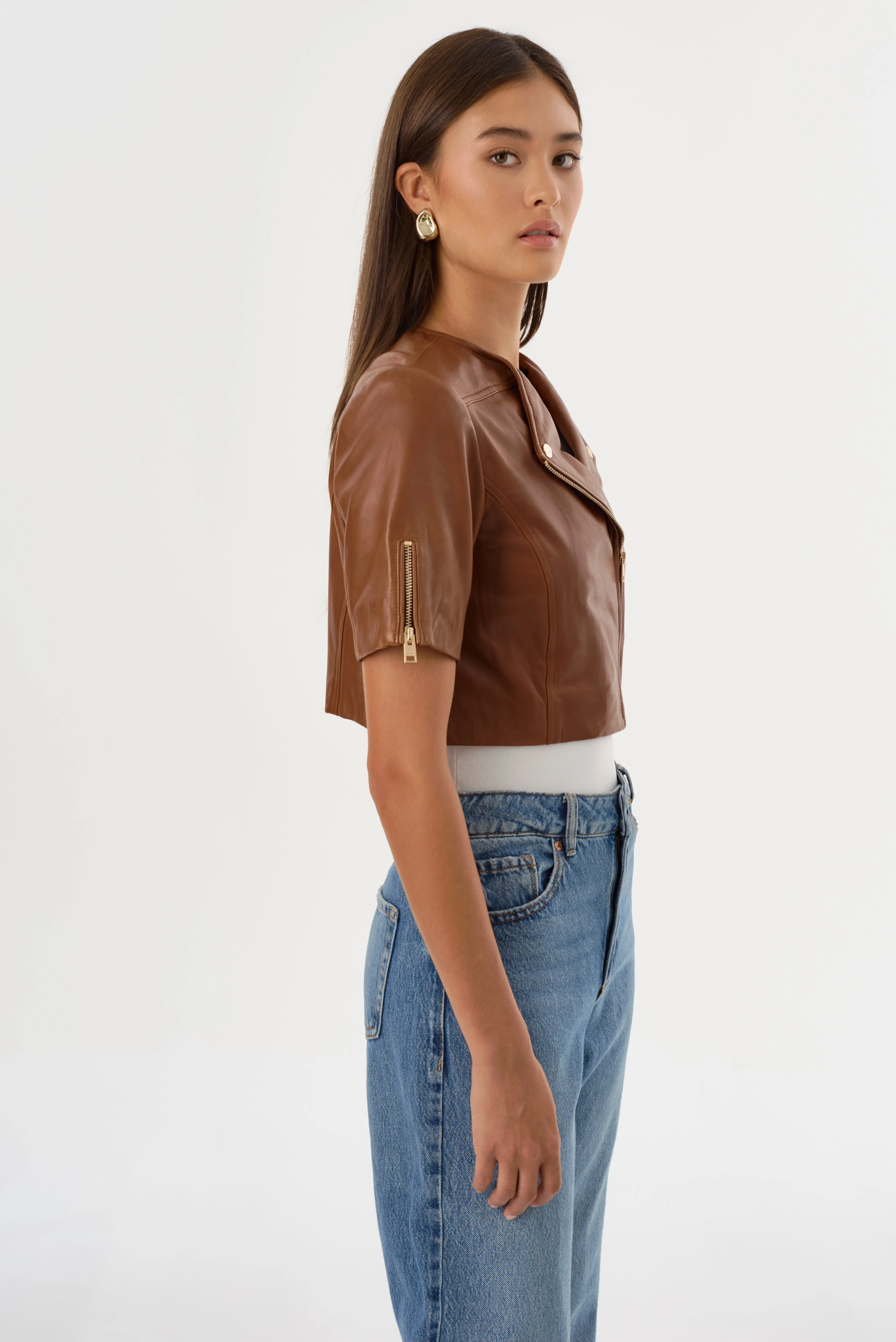 KIRSI GOLD | Cropped Biker Jacket sold by LAMARQUE product image thumbnail 5