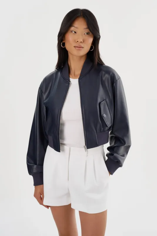 EVELIN | Faux Leather Cropped Bomber sold by La Marque