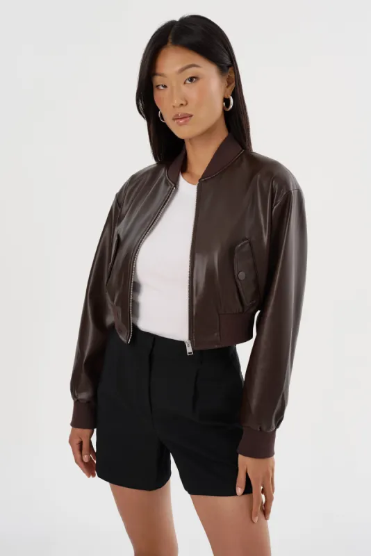 EVELIN | Faux Leather Cropped Bomber sold by La Marque