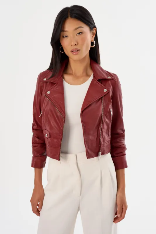 JANIKA | Cropped Leather Biker Jacket sold by LAMARQUE