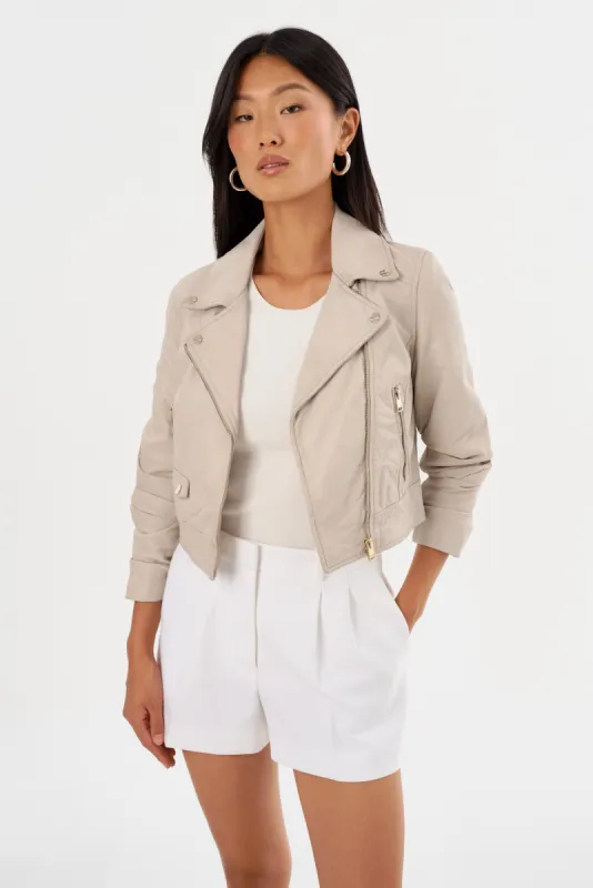 JANIKA | Cropped Leather Biker Jacket sold by LAMARQUE