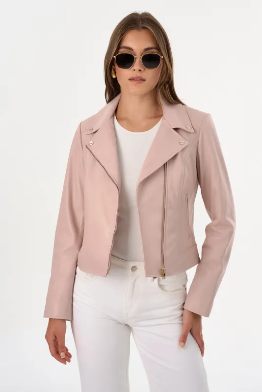 KELSEY | Leather Biker Jacket Champagne Hardware sold by LAMARQUE