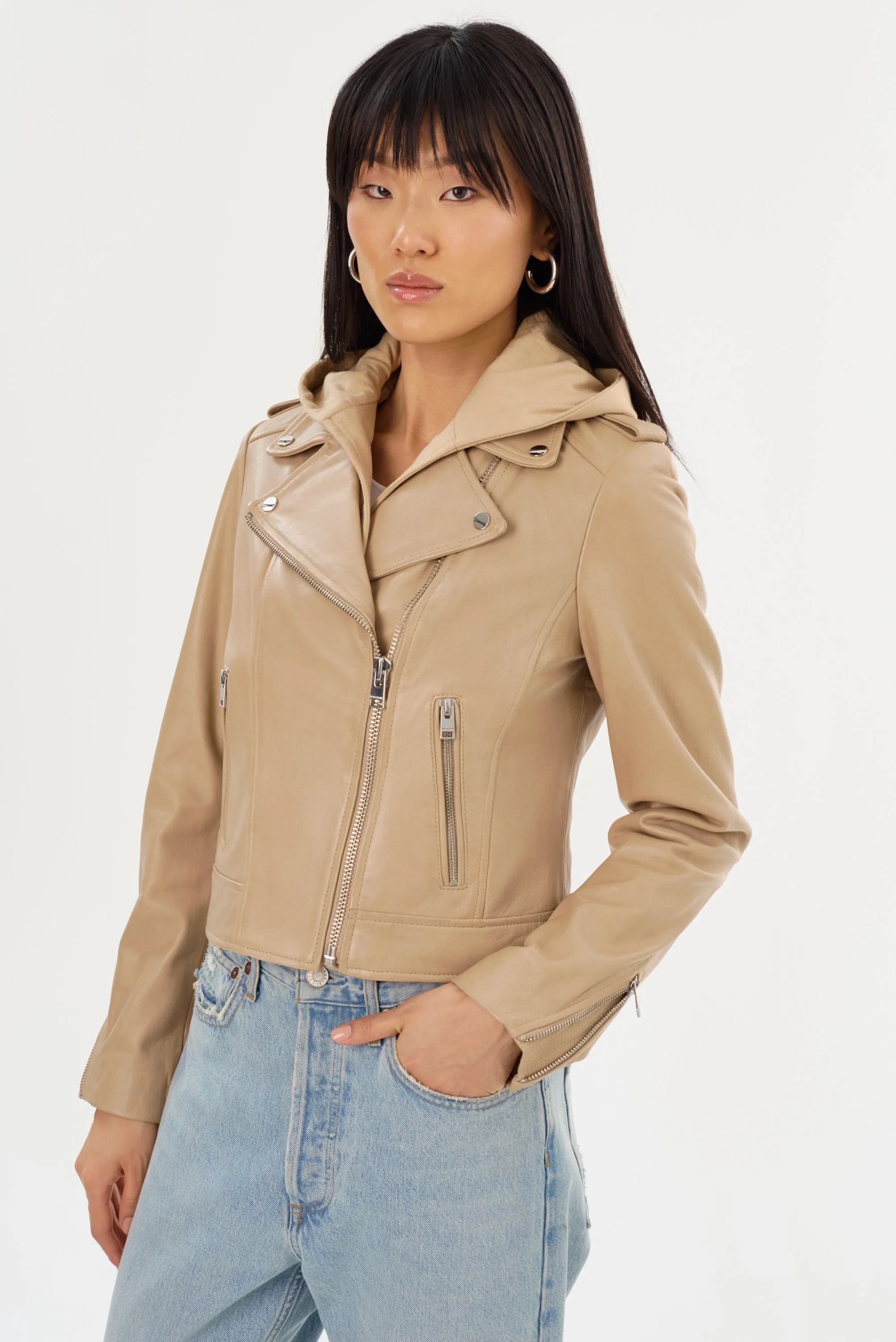 HOLY | Leather Biker Jacket with Removable Hood sold by LAMARQUE product image thumbnail 2