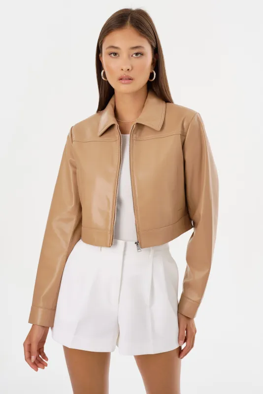 DAMIANA | Recycled Leather Cropped Jacket sold by La Marque