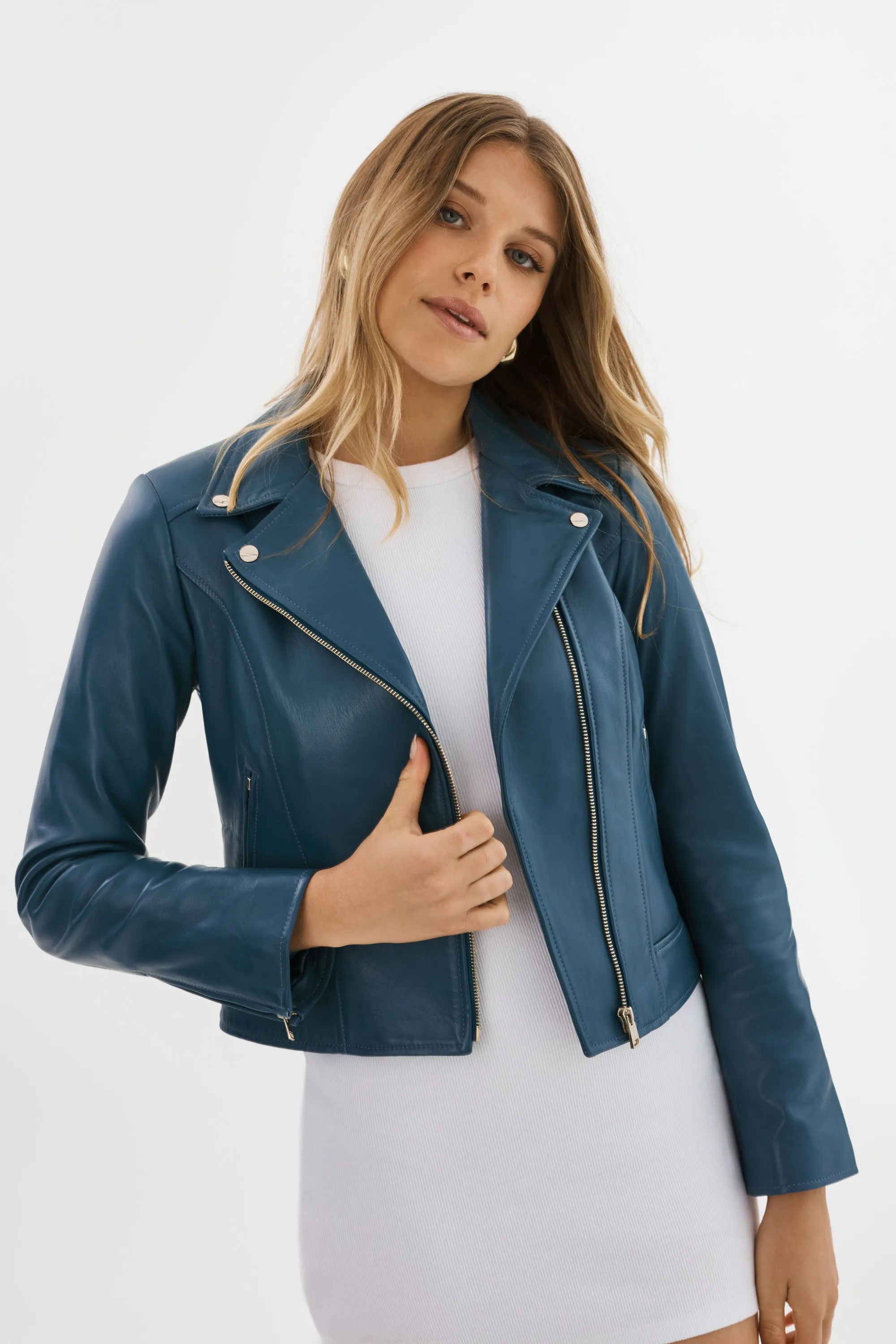 KELSEY | Leather Biker Jacket Champagne Hardware sold by La Marque