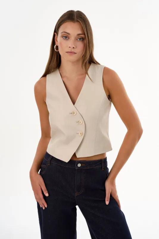 NAIARA | Leather Asymmetric Vest sold by LAMARQUE