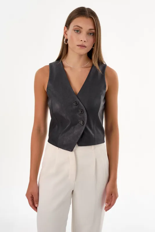 NAIARA | Leather Asymmetric Vest sold by La Marque