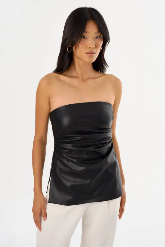 JUNI | Faux Leather Strapless Top sold by La Marque