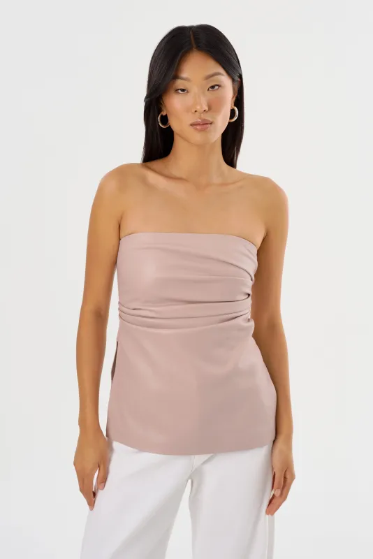 JUNI | Faux Leather Strapless Top sold by La Marque