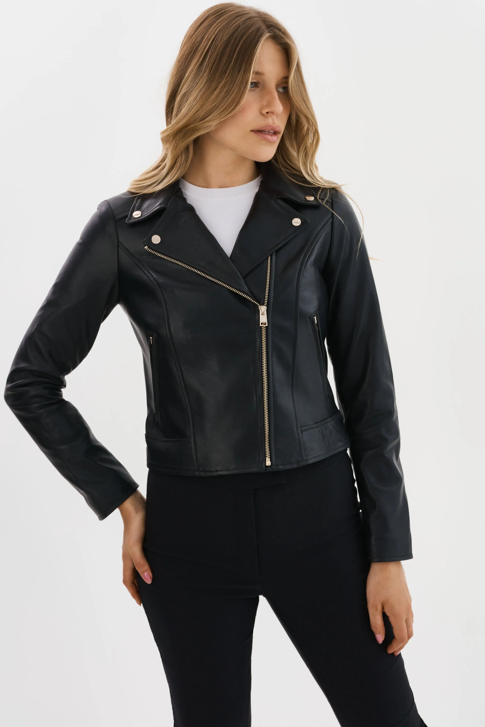 KELSEY | Leather Biker Jacket Champagne Hardware sold by LAMARQUE product image thumbnail 3