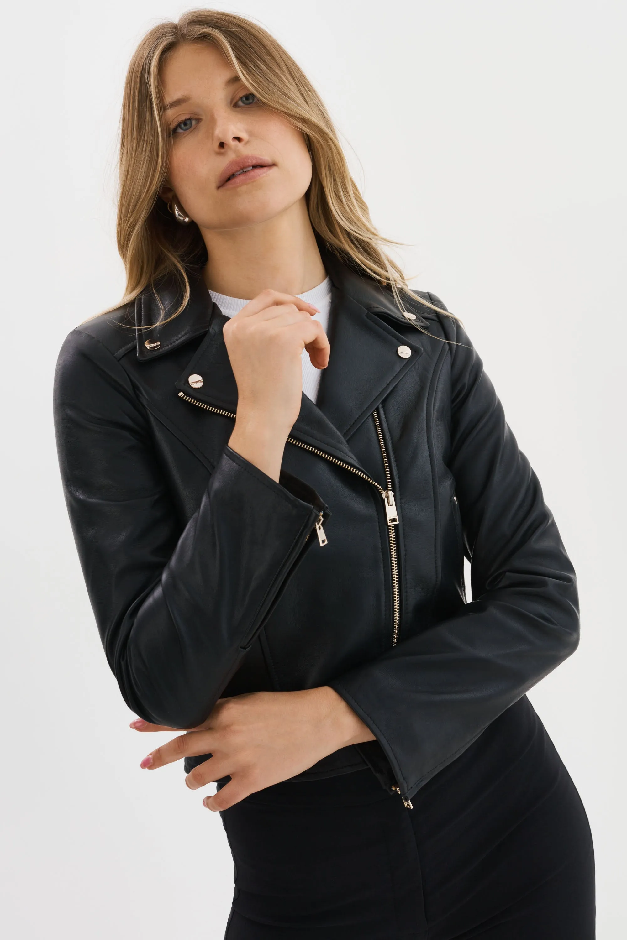 KELSEY | Leather Biker Jacket Champagne Hardware sold by LAMARQUE product image thumbnail 4
