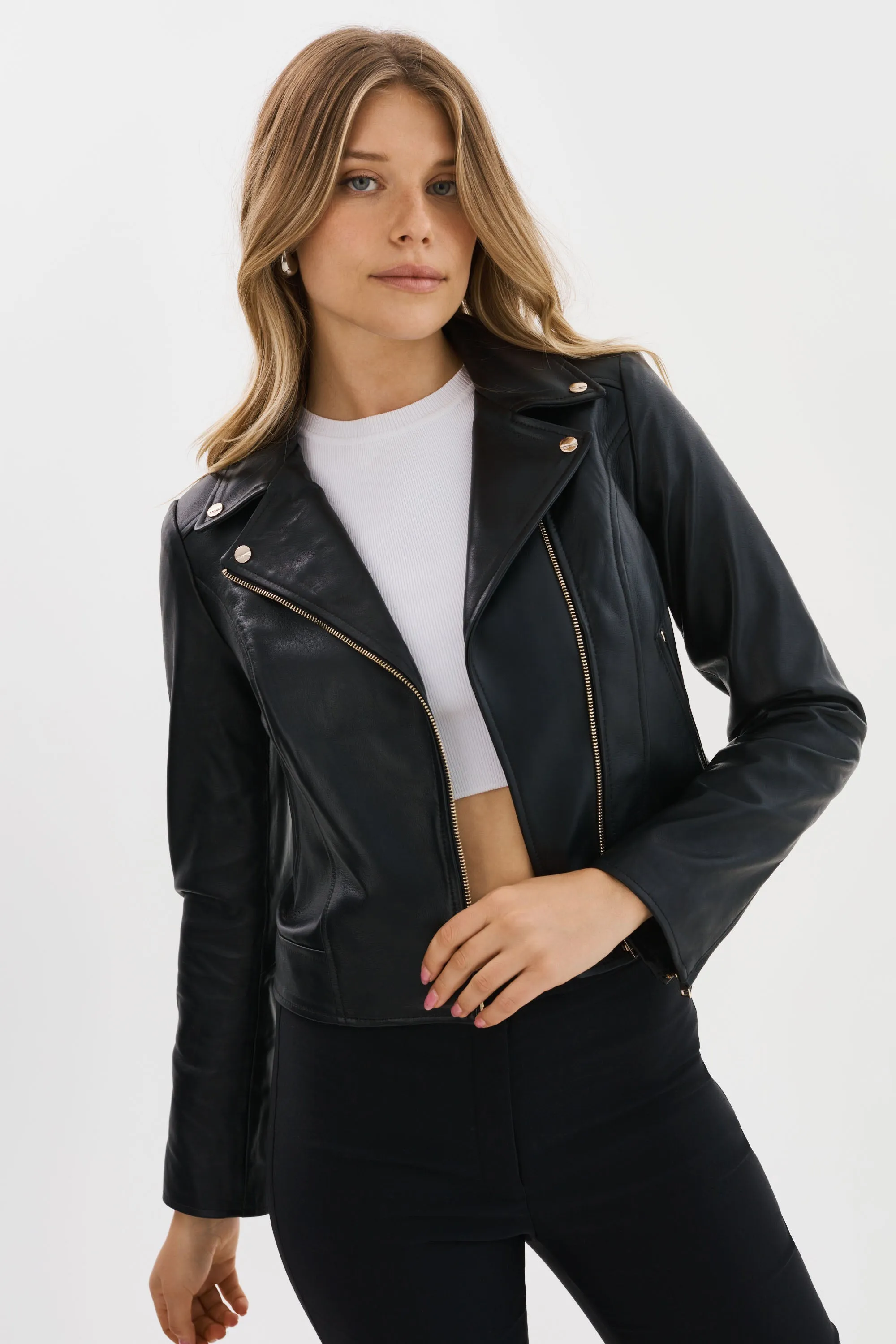 KELSEY | Leather Biker Jacket Champagne Hardware sold by LAMARQUE