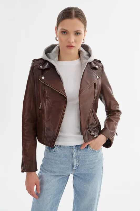 HOLY | Leather Biker Jacket with Removable Hood sold by La Marque