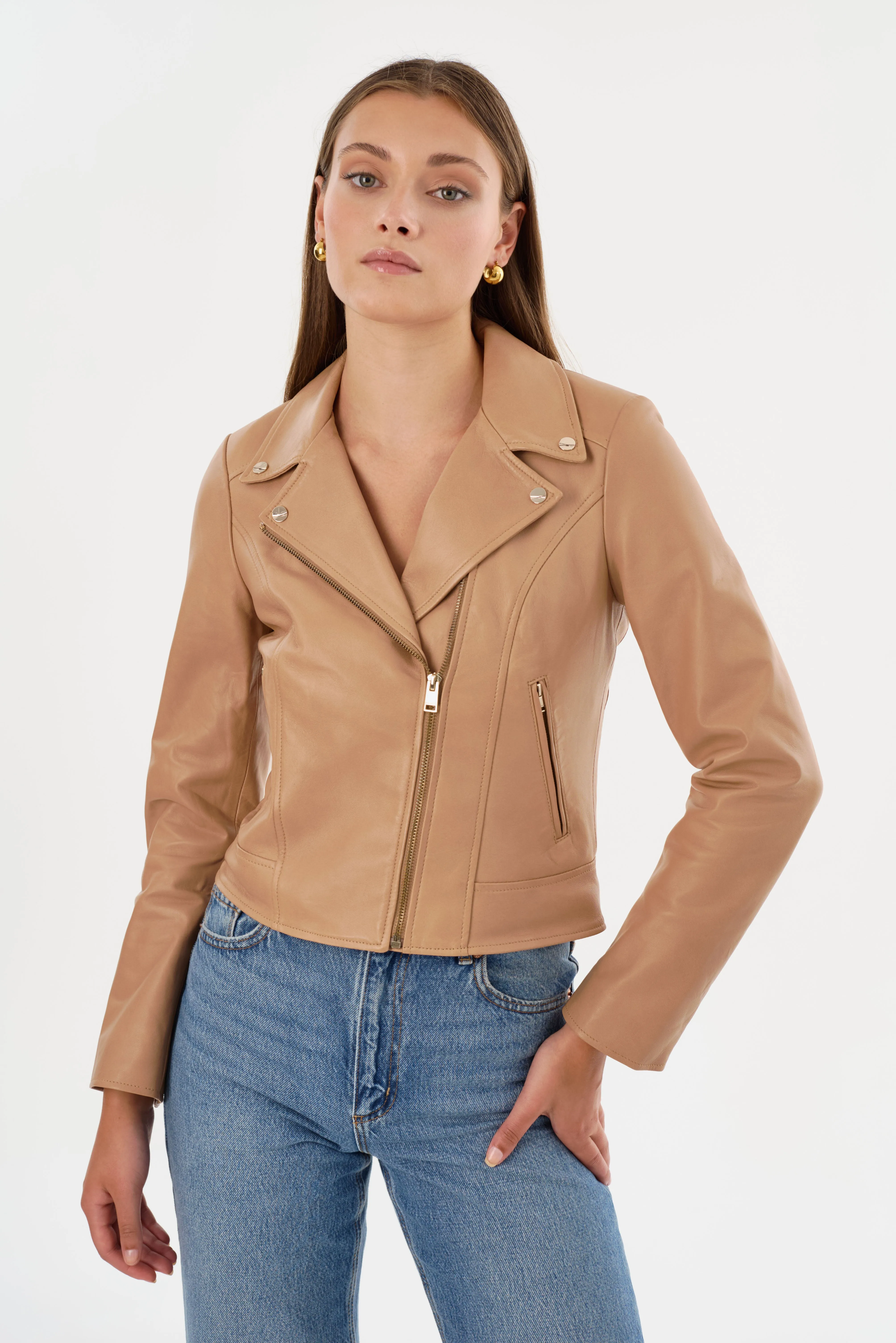 KELSEY | Leather Biker Jacket Champagne Hardware sold by LAMARQUE product image thumbnail 3