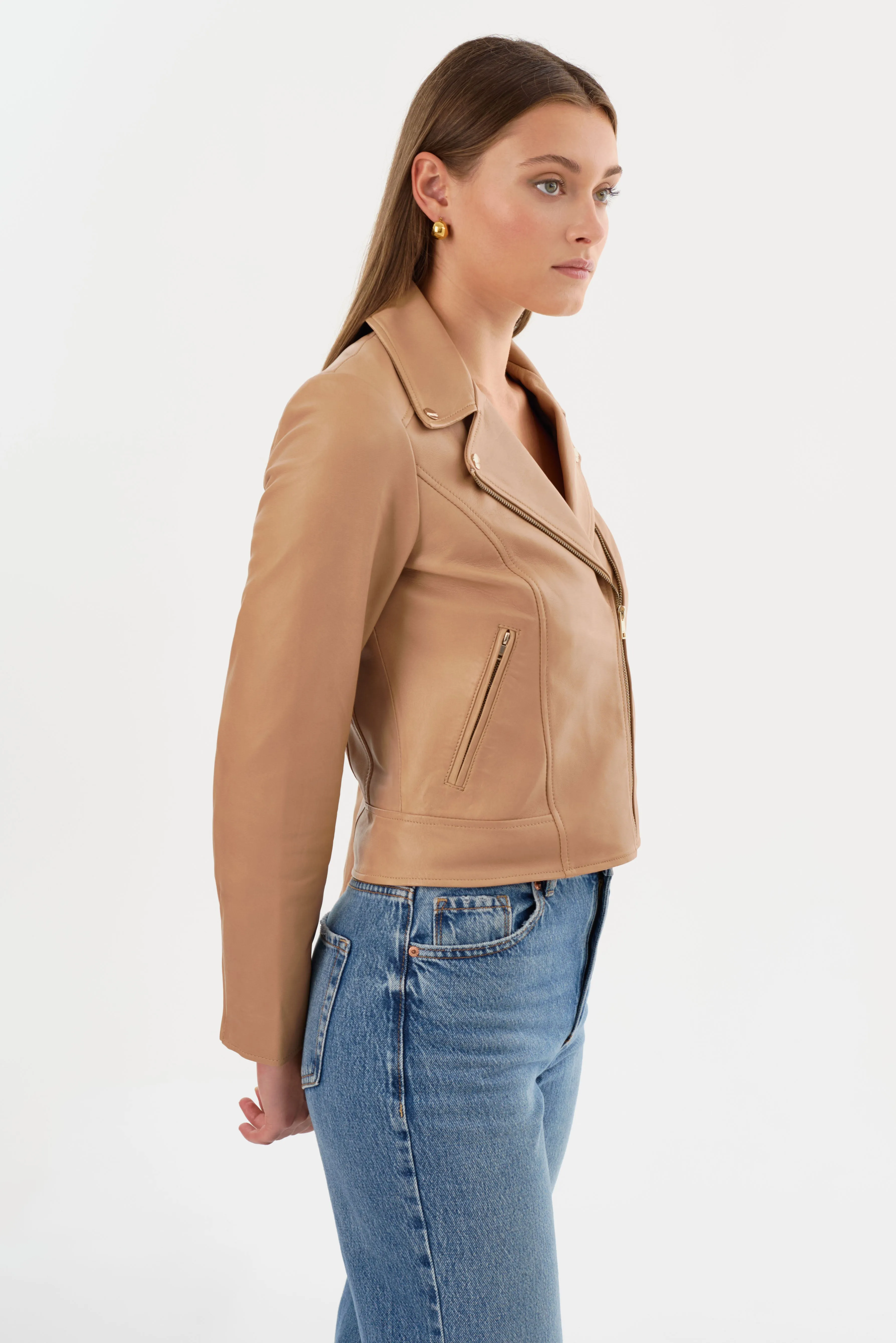 KELSEY | Leather Biker Jacket Champagne Hardware sold by LAMARQUE product image thumbnail 5