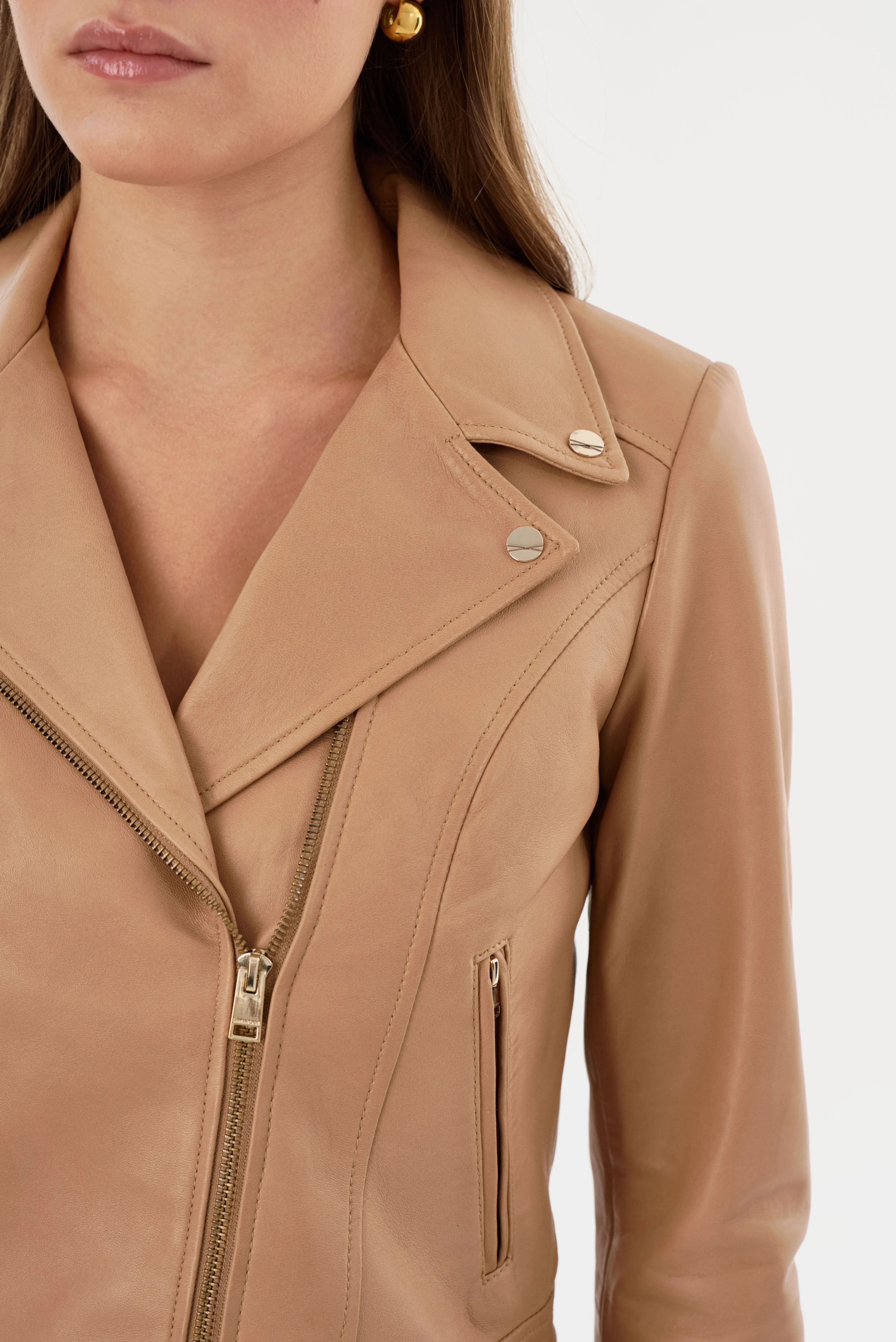 KELSEY | Leather Biker Jacket Champagne Hardware sold by LAMARQUE product image thumbnail 4