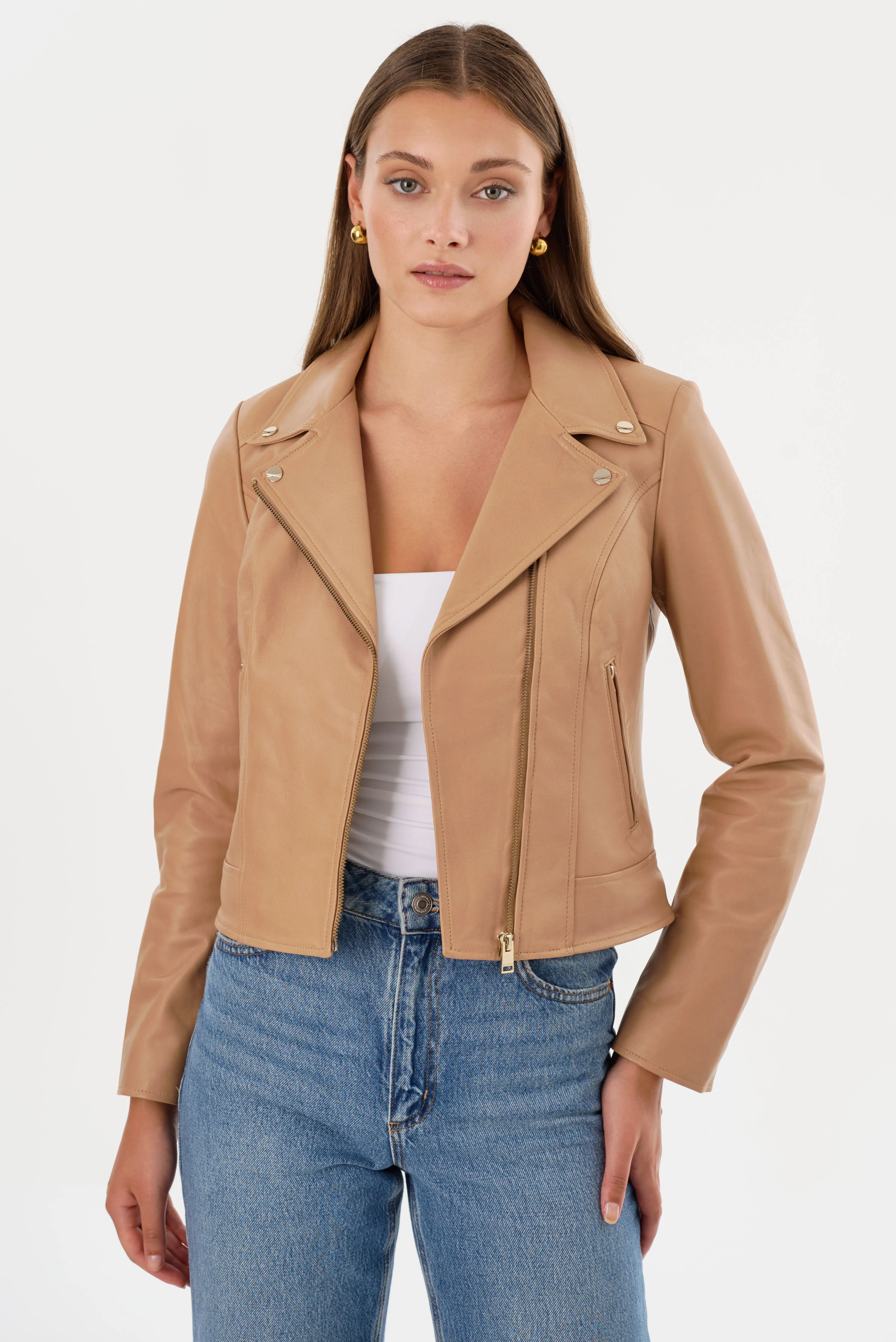 KELSEY | Leather Biker Jacket Champagne Hardware sold by LAMARQUE