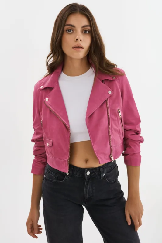 JANIKA | Cropped Leather Biker Jacket sold by LAMARQUE