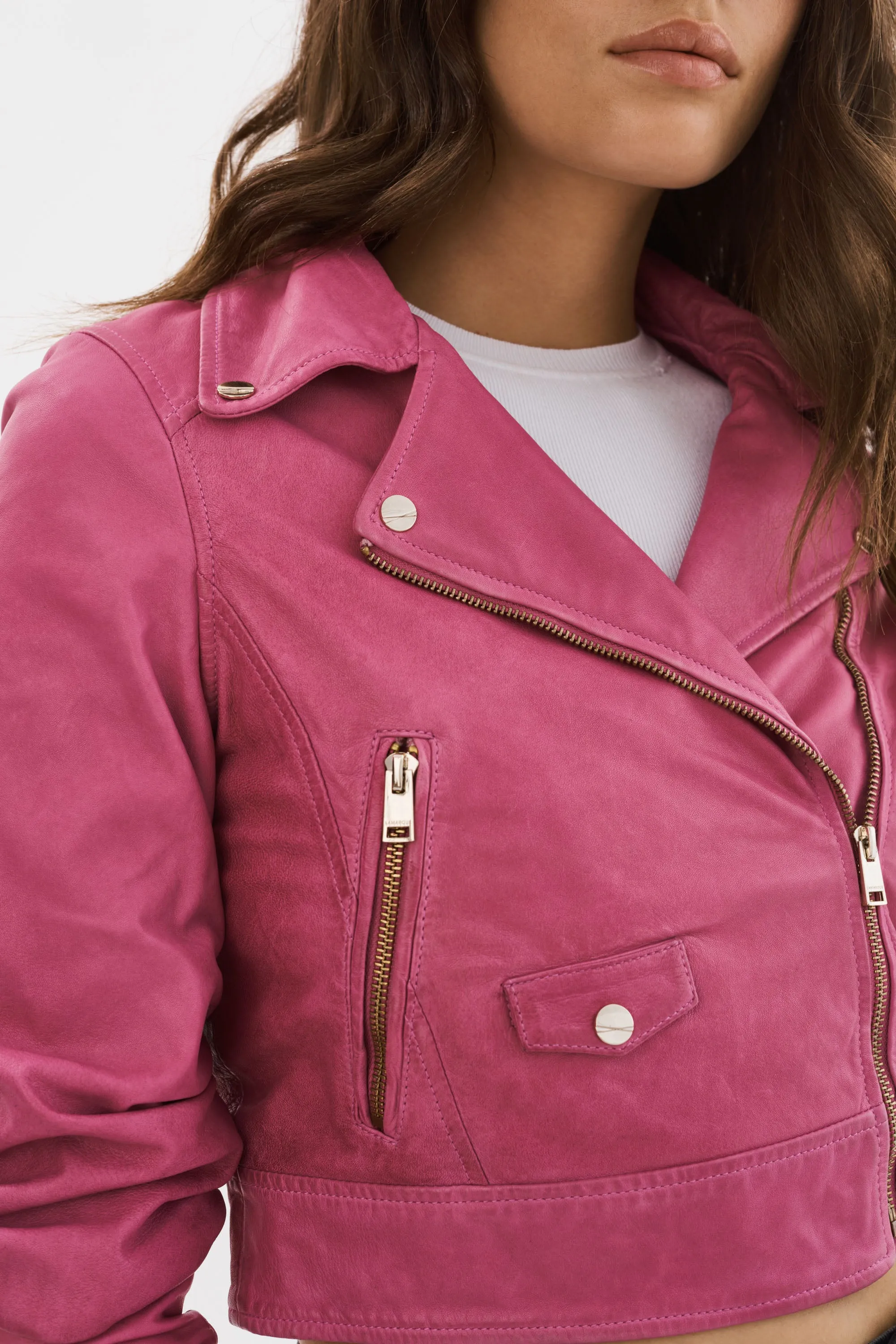 JANIKA | Cropped Leather Biker Jacket sold by LAMARQUE product image thumbnail 3