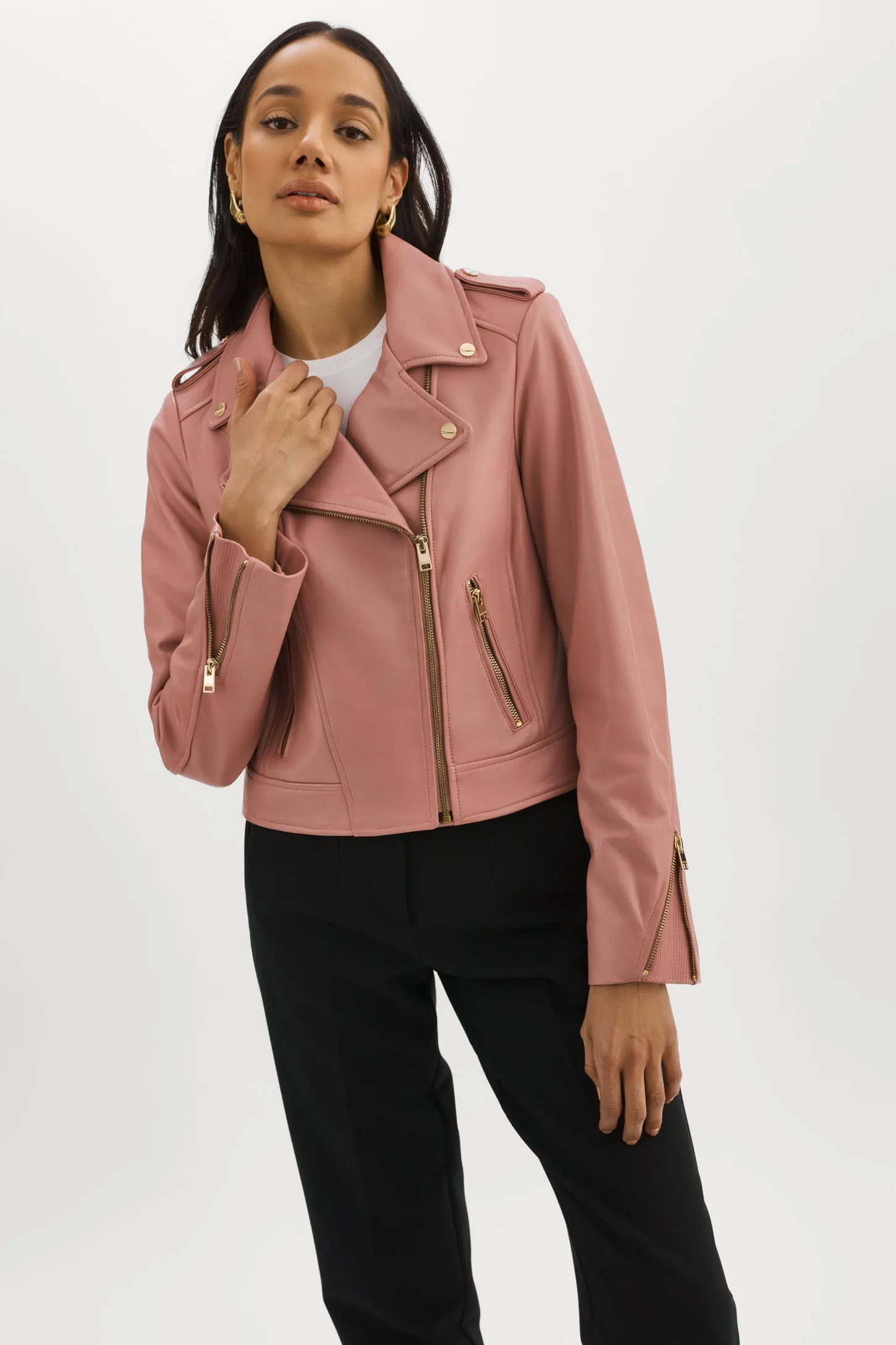 DONNA GOLD | Iconic Leather Biker Jacket sold by LAMARQUE